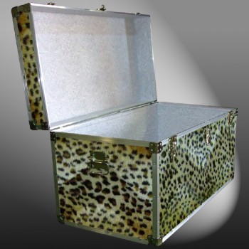 05-197 CHE FAUX CHEETAH 36 Deep Storage Trunk with Alloy Trim